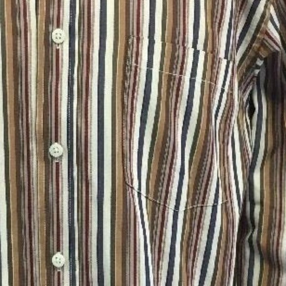 Bugatchi Uomo Shirt Mens L Vertical Stripes Button Brown Cotton - Picture 2 of 4